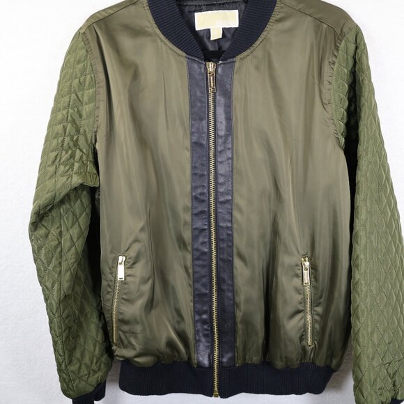MICHAEL Michael Kors Olive Green Quilted Bomber Jacket Size XL Trending Color - Picture 3 of 10